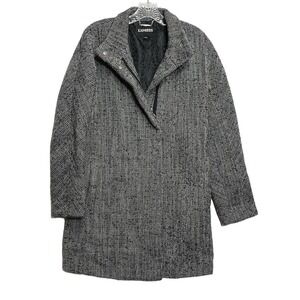 Express Women Tweed Zipper Pocket Wool Blend Winter Coat Black White Size‎ M